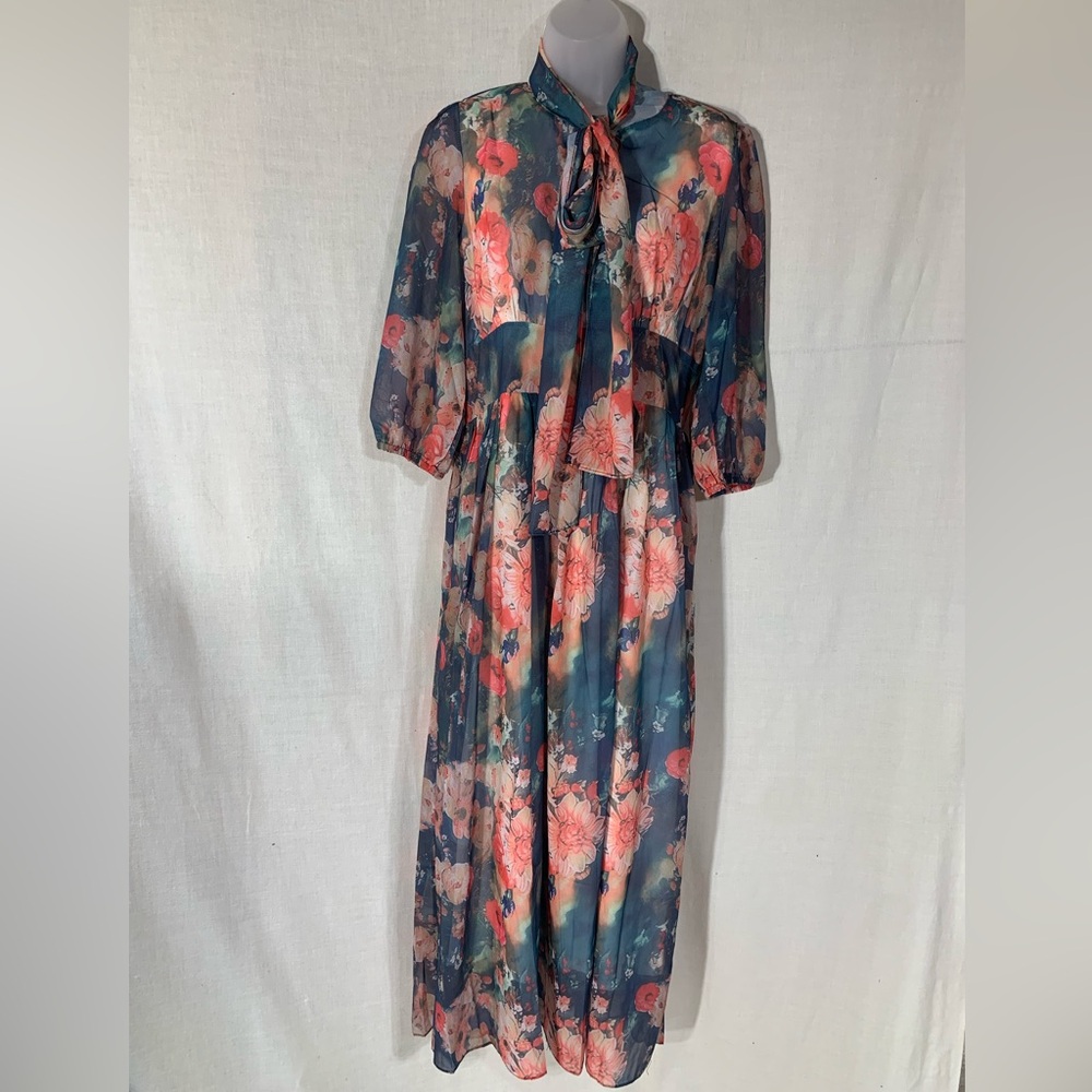 Dalia Mc Phee women’s floral chiffon maxi dress Size Large